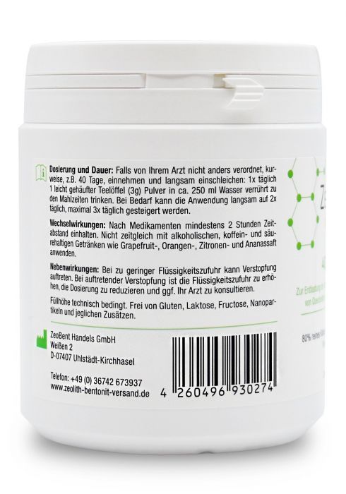 ZeoBent MED® Detox-Pulver 400g, CE-geprüftes Medizinprodukt für 40 Tage